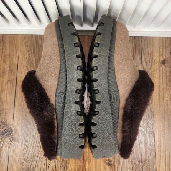 Skechers Shindigs Fortress Womens Size 6 Brown Suede Faux Fur Slip On Clog Shoes - Picture 5 of 9